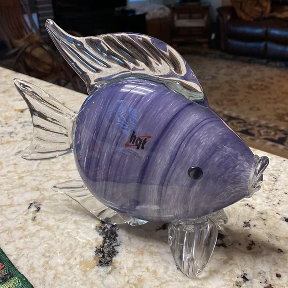 HQT Hand Blown / Made Glass Fish by HQT 9” Long - Picture 1 of 10